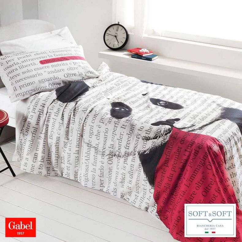 Copripiumino letto singolo Gabel disegno Panda bianco grigio rosso SoftandSoft copripiumini singoli Made in Italy