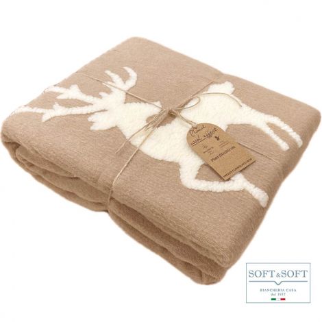 Wool effect PLAID cm 130x160 with reindeer