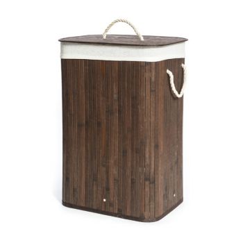 Cesto porta biancheria elegante ed ecologico in bamboo con coperchio e sacco interno in tessuto. Dotato di manici e coperchio.