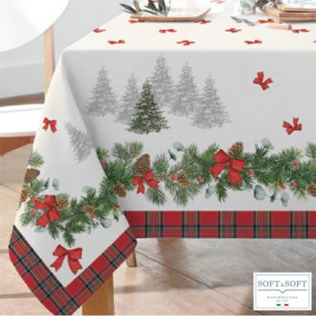Tovaglietta centrotavola paesaggio invernale natalizio, fantasia natalizia  con lurex, mis. 100x100 cm • Gaidra
