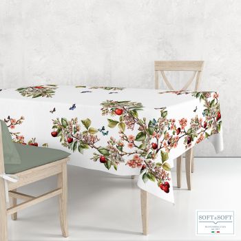 CHERRY Tablecloth for 6 People Table 150x180 Digital Print Pure Cotton