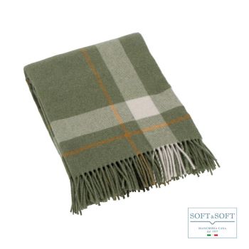 HUDSON plaid Merino Australiano Somma cm 130x190 con frange-Abete