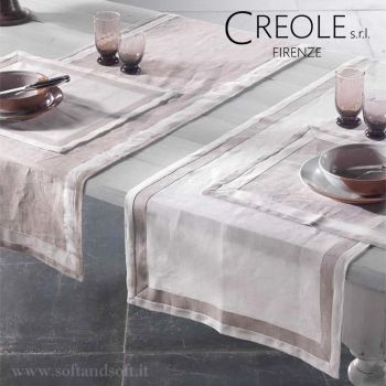 LINO BICOLORE Runner Tablecloth in Pure Linen cm 52x140 CREOLE 