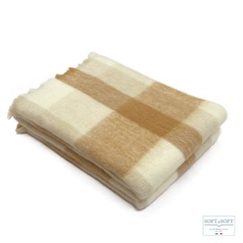 MOHAIR Coperta Lana/ Plaid MATRIMONIALE Scozzese-Beige