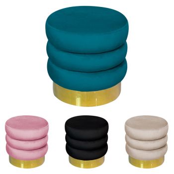 CREAMY cylindrical pouf in velvet and gold metal 38x38 cm